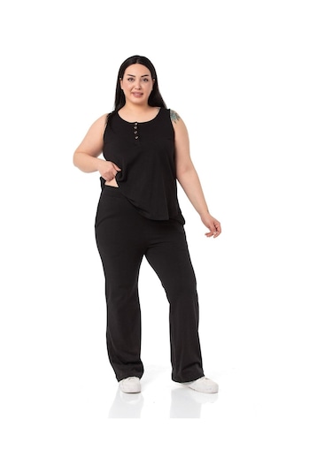 Büyük Beden Penye Siyah Eşofman Takımı-siyah Siyah