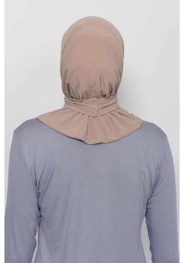 Çıtçıtlı Hazır Eşarp Hijap Koyu Bej