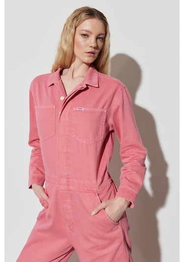 Kick Flare Regular Fit Normal Kesim Gömlek Yaka Geniş Paça Pembe Tulum W237XMP63 Pembe