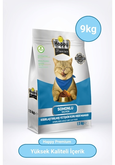 Happy Kısırlaştırılmış Somonlu Kuru Kedi Maması 9 KG