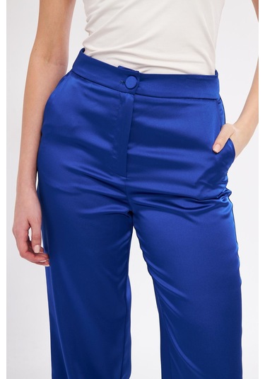 Kuşaklı Saten Takım Saks Saks