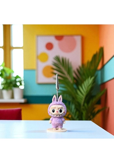 Dekoratif Sevimli Labubu Notluk - Kağıt Tutacağı - Fotoğraf Tutacak Lila