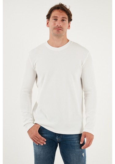 Buratti Pamuklu Bisiklet Yaka Slim Fit Basic Erkek Sweat 5905073 Ekru