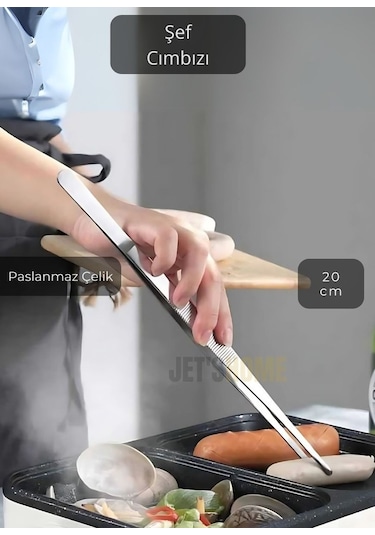 Düz Uçlu Şef Cımbızı Paslanmaz Dekor Cımbızı Çelik Mutfak Cımbızı Maşa 20 Cm