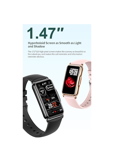 Lemestar H80 Akıllı Saat 1.47" Dokunmatik Ekran Silikon Kayış