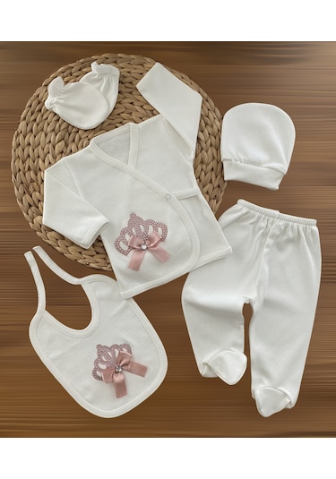 Bombinoo Kraliçe Taçlı 5 Parça Hastane Çıkışı Seti Somon Çok Renkli