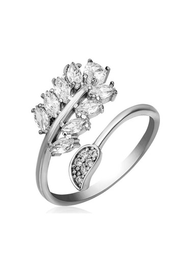 Blackcraft Gümüş Ayarlanabilir Beyaz Taşlı Yaprak Kadın Yüzük Şık