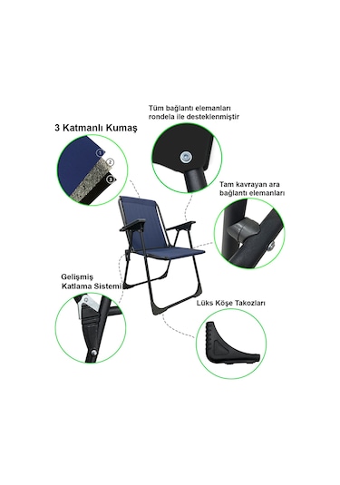 Natura 4 Adet Kamp Sandalyesi Dikdörtgen Bardaklıklı - Lacivert