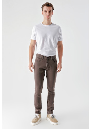 Erkek Kahve Mevsimlik Pamuk 5 Cep Slim Fit Jean Pantolon 24ms003029400 Kahverengi