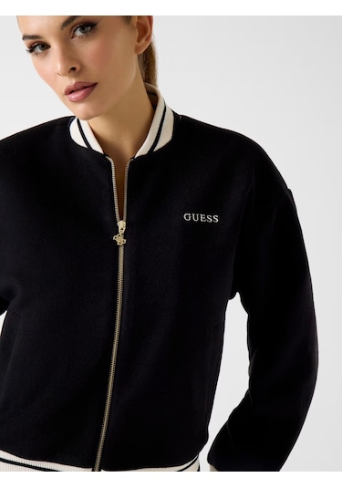 Guess Melton Tam Fermuarlı Kadın Bomber Ceket V6rl00wm072 Siyah