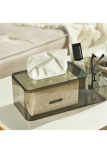 Şeffaf Doku Tutucu Şeffaf Görünür 2 Bölmeli Doku Kutusu Plastik Masaüstü Peçetelik Kutusu Oturma Odası Malzemeleri