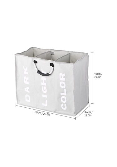 Novahub Açık Gri 3 Bölümlü Katlanabilir Oxford Çamaşır Sepeti, Kirli Giysiler Organizatörü, Alüminyum Tutamaklı, Büyük Kapasiteli Açık Gri