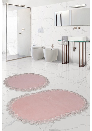 Bonny Home Venüs Pudra 2'li Dantelli Banyo Paspası Seti Çeyizlik Pudra