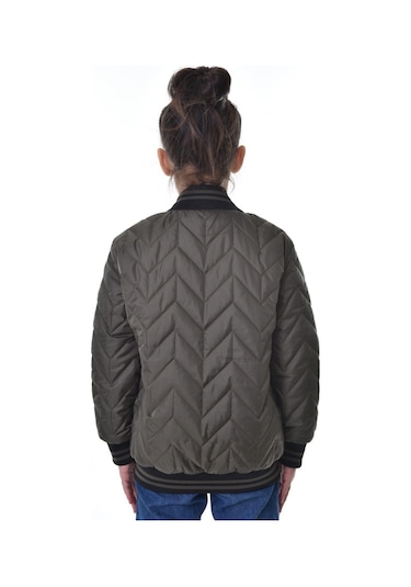 Kız Çocuk Kolej Yaka Astarlı Su Ve Rüzgar Geçirmez Fermuarlı Mont Ceket Haki