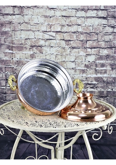 El Dövmesi Derin Karnıyarık Bakır Tencere 21 CM