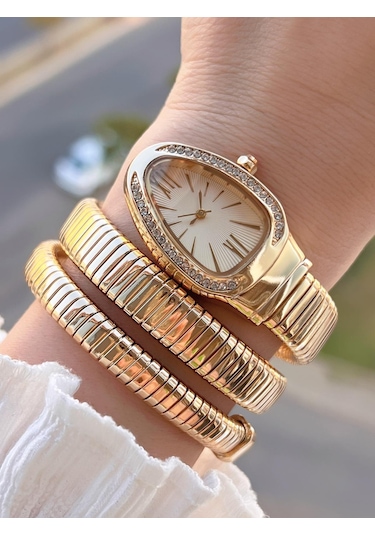 Coliseum Dolamalı Yılan Model Özel Tasarım Vintage Seri Kadın Kol Saati Cl.y001.m6 Sarı