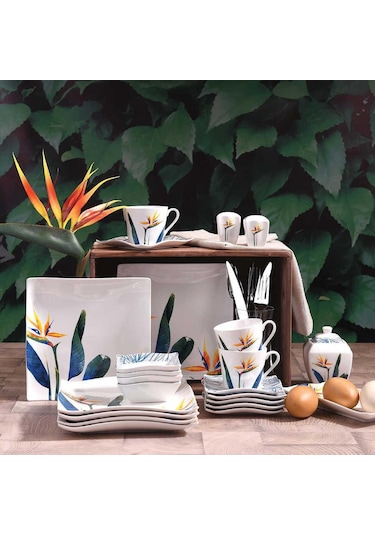 KORKMAZ A8585 LİNK COLL 28 P KAHVALTI TAKIMI(KARE) Desenli