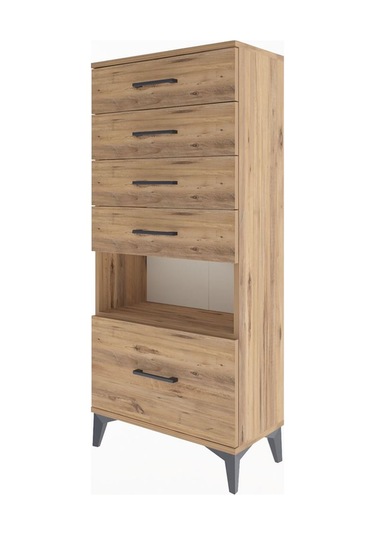 Arges Dolap Tek Raflı 5 Çekmeceli 60x30x134 Çam-çam Çam