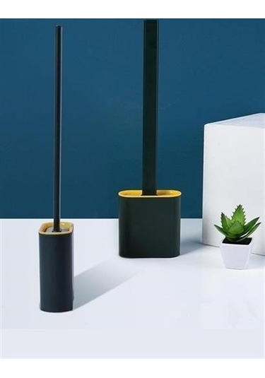 Buffer Duvara Monte Edilebilir Kapaklı Askılı Klozet Yumuşak Silikon Başlıklı Tuvalet Fırçası Seti - Mavi