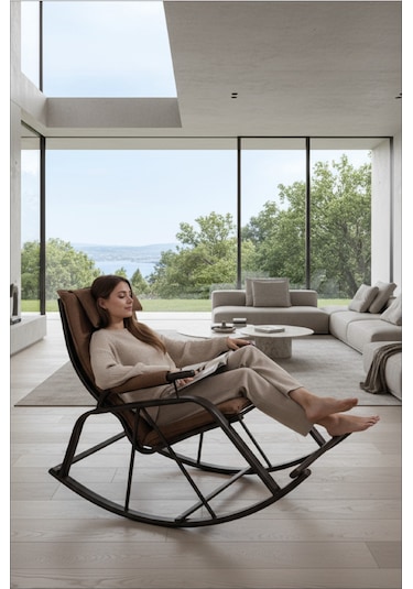 Lumis Garden Relax Sallanan Sandalye, Metal Ayaklı Tv Koltuğu, Sallanan Tekli Koltuk Kahverengi