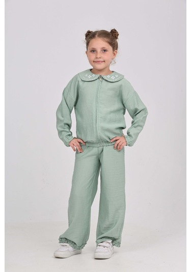 Toontoy Kız Çocuk Yaka Nakışlı Eşofman Takım Yeşil