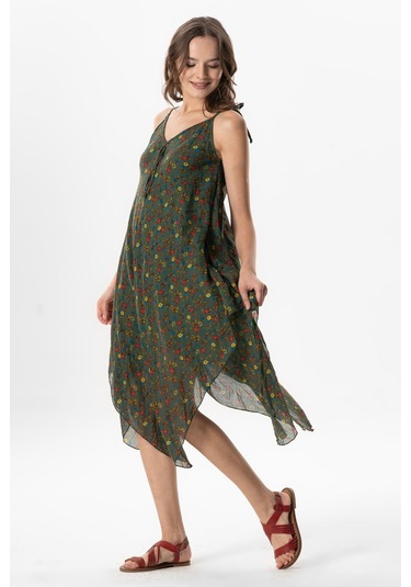 Askılı Vual Afrodit Midi Boy Yazlık Elbise Menekşe Yeşil 6239 Menekşe Yeşil