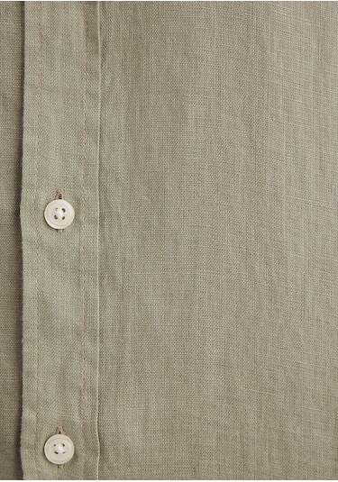 Mavi - Yeşil Keten Gömlek 0211466-71481 Yeşil