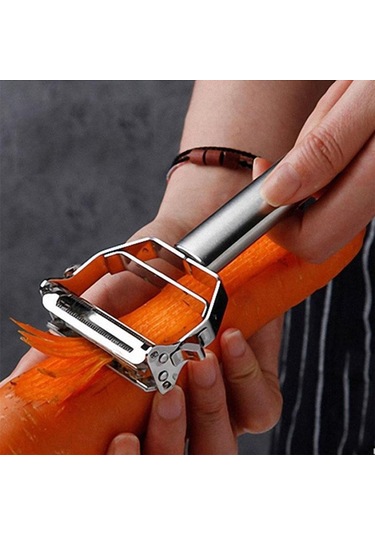 Monyee Çift Fonksiyonlu 430 Çelik Zeytin Slicer - Hızlı Sebze Meyve Soyucu Ve Julienne Dilimleyici, Kolay Kullanım, Keskin Bıçak Gümüş