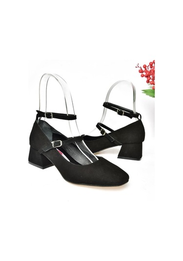 Fox Shoes R654037202 Siyah Süet Kalın Topuklu Kadın Ayakkabı Siyah