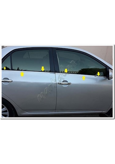Toyota Uyumlu Corolla Krom Cam Çıtası 2007-2012 4 Parça Paslanmaz  Çelik