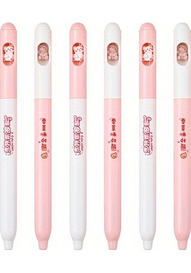 6 Parça Karikatür Sevimli Jel Kalemler, Komik Kalem, 0.5mm Çabuk Kuruyan Siyah Mürekkep Kalem