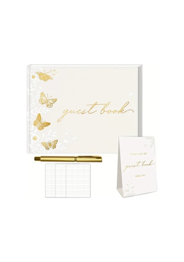 Willowhaven Butterfly Desenli Lüks Misafir Defteri - Altın Yaldız Kapak Ve Sayfalar Diğer