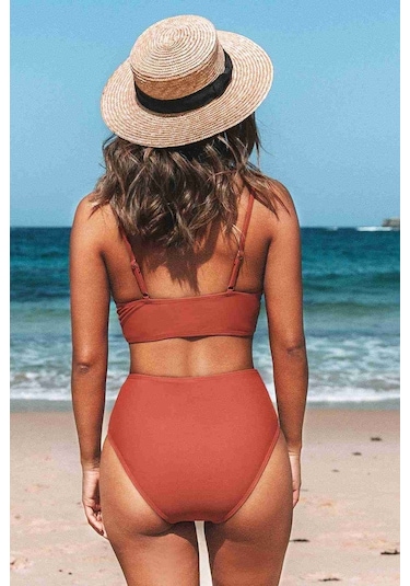 Angelsin Özel Tasarım Önden Çarpraz Bikini Üstü Kırmızı 001