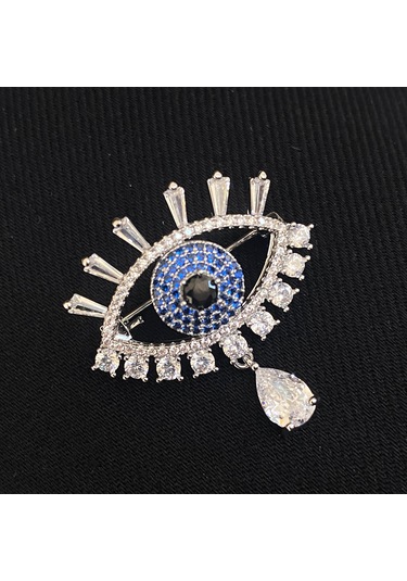 Broş Kadın Zirkon Taşlı Nazar Göz Broş Gözyaşı Yaka İğnesi Silver