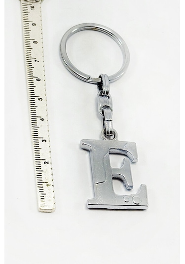 Gümüş Renkli Metal E Harfi Anahtarlık / Harfli Çanta Süsü