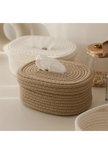 Gateesat Doğal Halat Dokuma Mendil Kutusu Saklama Sepeti Beyaz Kağıt Çekmece Beyaz Kağıt Çekmecesi