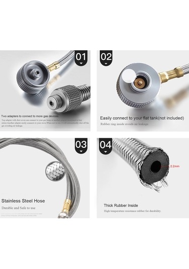 Tongxida Z28-60 Çelik/bakır Isı Dayanıklı Lpg Hortumu, 33/60 Cm, 2 Adaptörlü, Renkli, Kamp Piknik İçin Çok Renkli