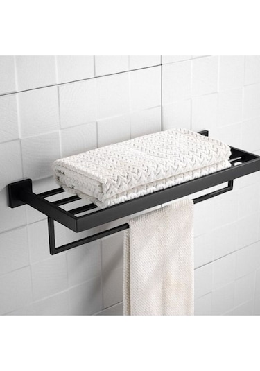 Metal Duvar Askılı Havlu Rafı Siyah