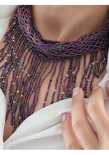 Şal Fular Model Bohem Otantik El Yapımı Kolye Renkli