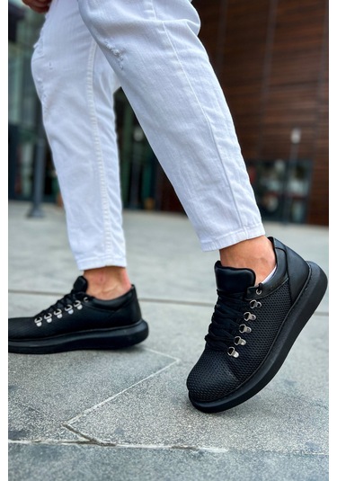 Siyah Renk Bağcıklı Poli Taban Favo Erkek Ayakkabı Sneaker Tb021 Siyah