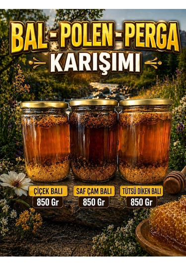 Bal Polen Perga Karışımı 850 Gr Çiçek, Saf Çam, Tütsü Diken Balı