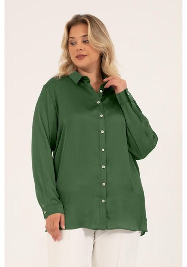 Saten Uzun Kollu Gömlek-1732 Yeşil