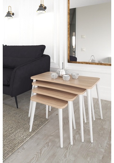 Alanur 5li Orta Sehpa Ve Zigon Sehpa Ahşap Ayaklı Çay Kahve Sehpası Xl Salon Seti Sonomo