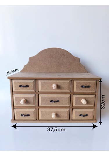 Ahşap-boyanabilir-9çekmeceli-çok Amaçlı Takı Ve Makyaj Kutusu