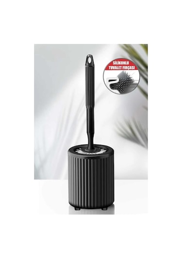 Flora Yuvarlak Silikon Tuvalet Fırçalık, Klozet Banyo Pratik Silikon Wc Temizlik Fırçası Siyah