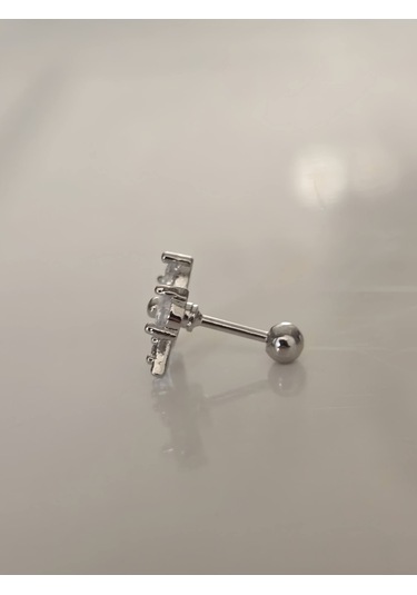Fiyonk Kurdela Model Kıkırdak Piercing Tragus Helix Silver Gümüş Renk Küpe Silver