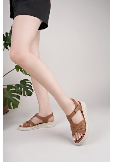 Nesilshoes Nesil Shoes Bell 25151 Taba Anatomik Kadın Sandalet