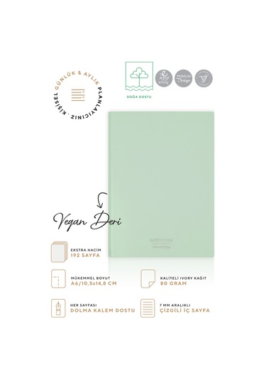 Vj Softtons Esnek Kapak Defter A6 80 Gr. Krem 96 Yp. Çizgili Yeşil