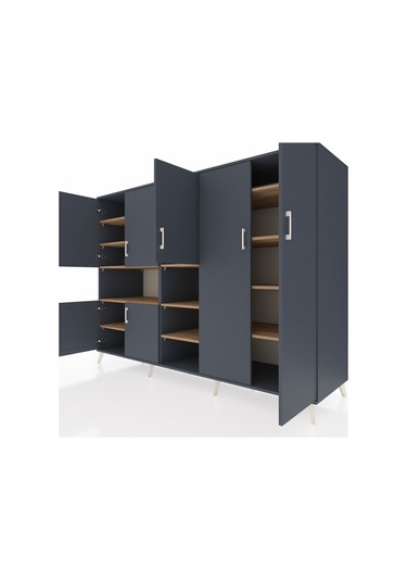 Kronos Dolap 13 Raflı 7 Kapaklı 220x59x163 Antrasit-antrasit/çam Antrasit-antrasit/çam