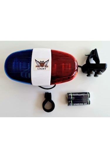 Bisiklet Polis Sirenli Korna 4 Farklı Melodi 6 Işıklı Pil Dahil Mavi - Kırmızı